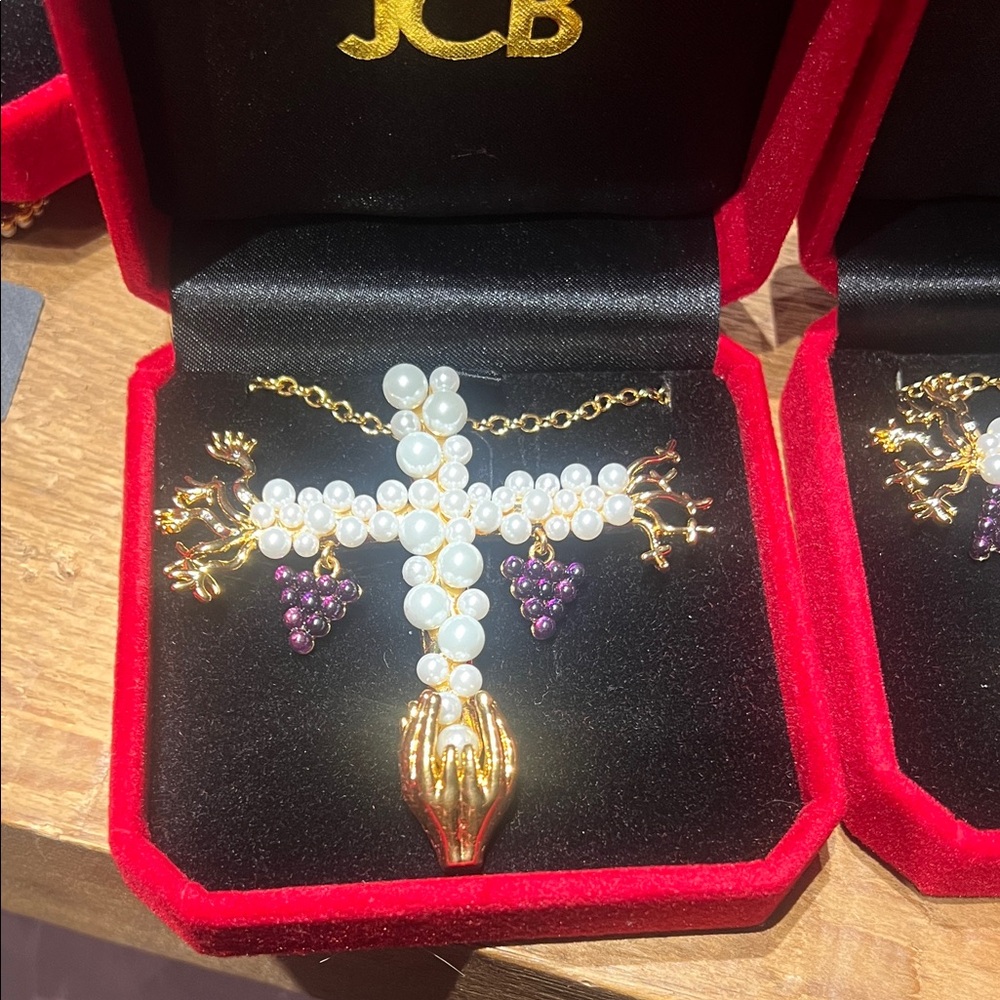 JCB Gold and Pearl Cross Necklace